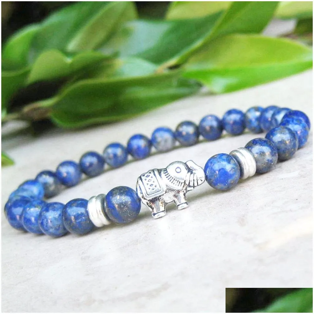 MG0740 Elephant Charm Yoga Energy Bracelet 6 mm A Grade Natural Lapis Lazuli Bracelet Good Luck Healing Energy Bracelet