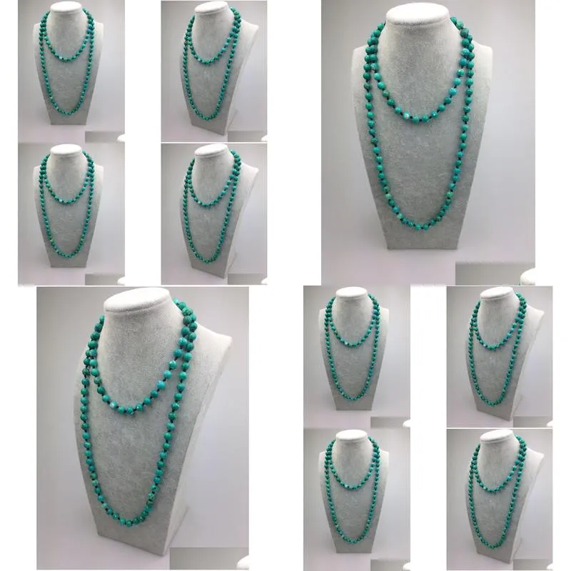 ST0005 8mm Dyed Turquoise Bead Making 42 inch long green stone necklace natural stone beads knotted necklace
