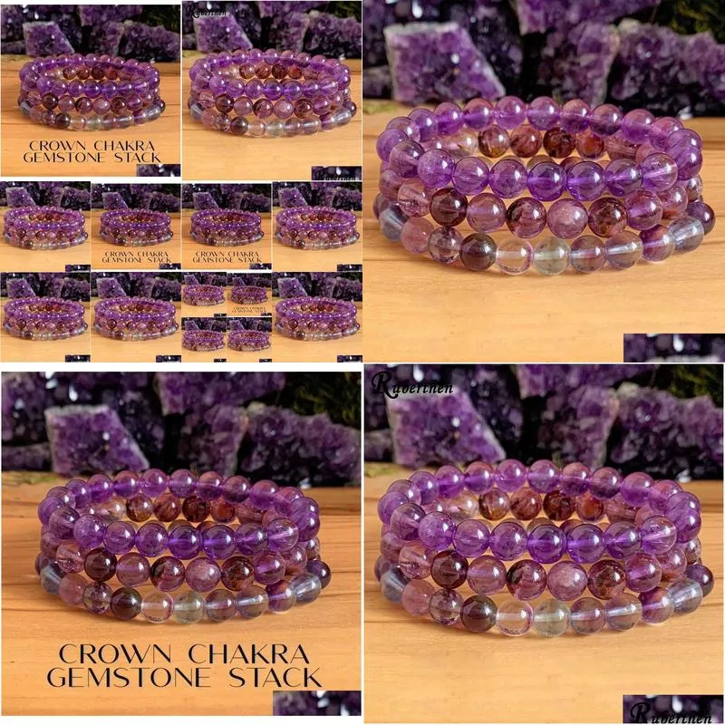 MG1245 New Design Women`s Crown Heart Chakra Bracelet AAA Grade Amethyst Fluorite Stack Bracelet Ghost Quartz Gemstone Jewelry