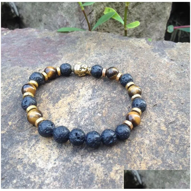 SN0378 make you own beaded bracelet Man tiger eye gold buddha head bracelet lave stone jewelry mala jewelry bracelets