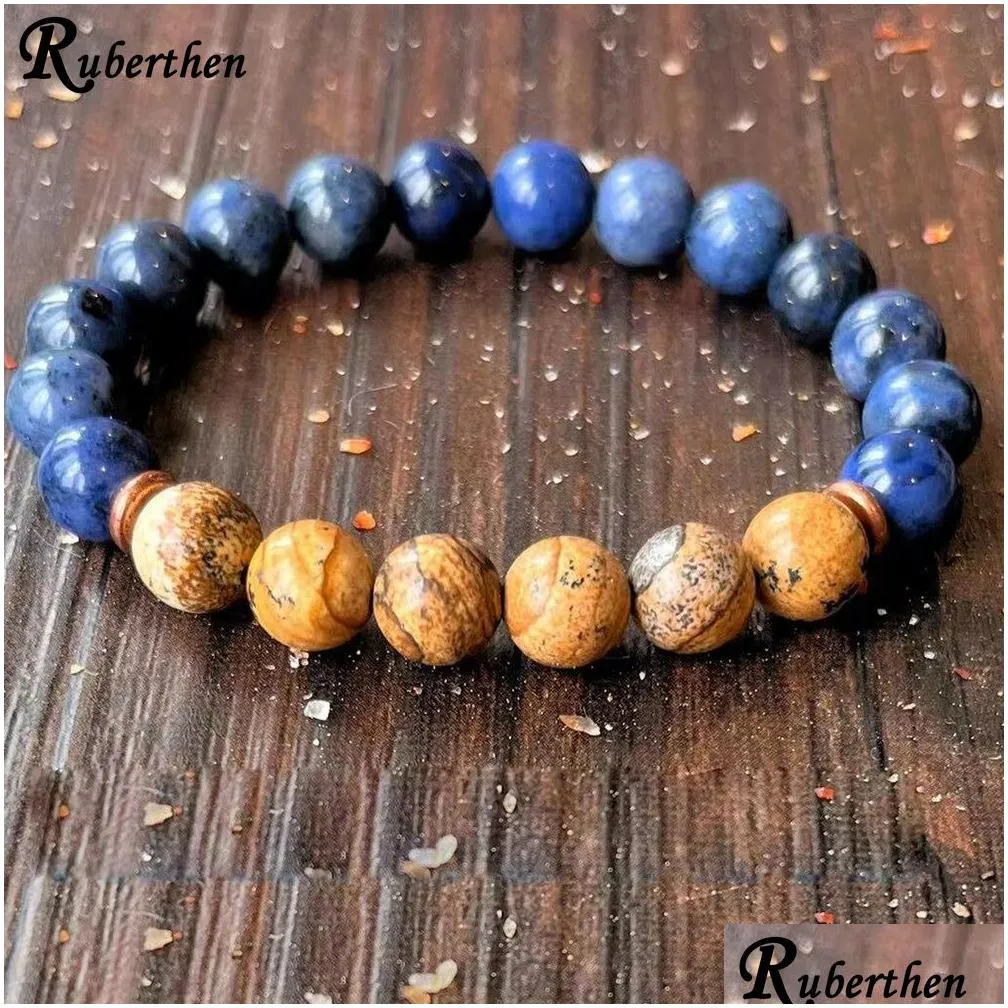 MG1626 Strand New Design Root to Rise Wrist Mala Bracelet Picture Jasper Dumortierite Healing Crystals Malas