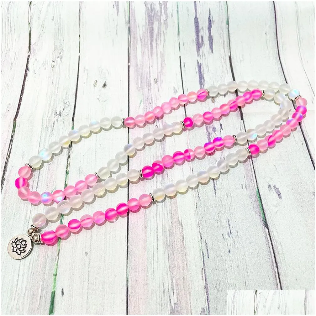 SN1408 Matte Pink Mermaid Quartz 108 Mala Bracelet For Women High Quality THROAT CHAKRA Bracelet Balance Yoga Beads Jewelry