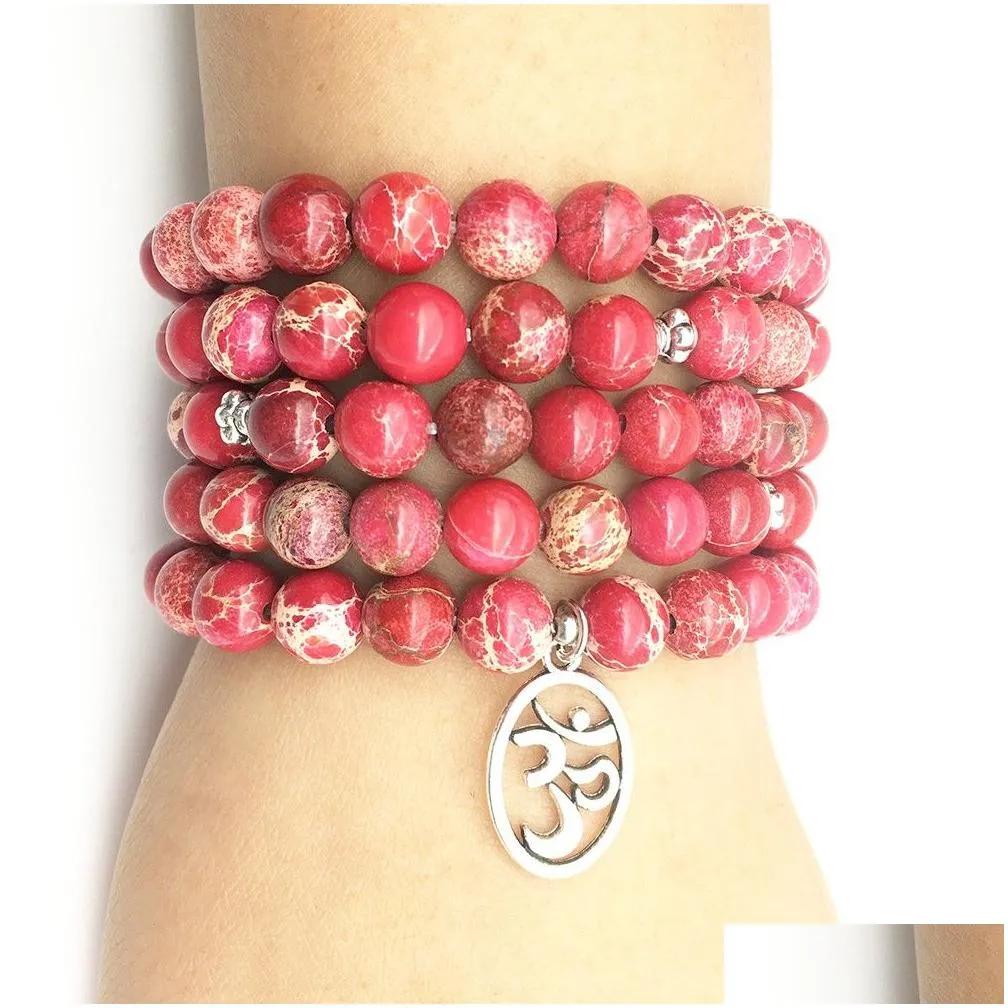 SN1239 New Sale 2018 Women`s Buddha Bracelet Fashion Natural Red Regalite Bracelet 4 Wrap 108 Mala Energy Jewelry Free Shipping