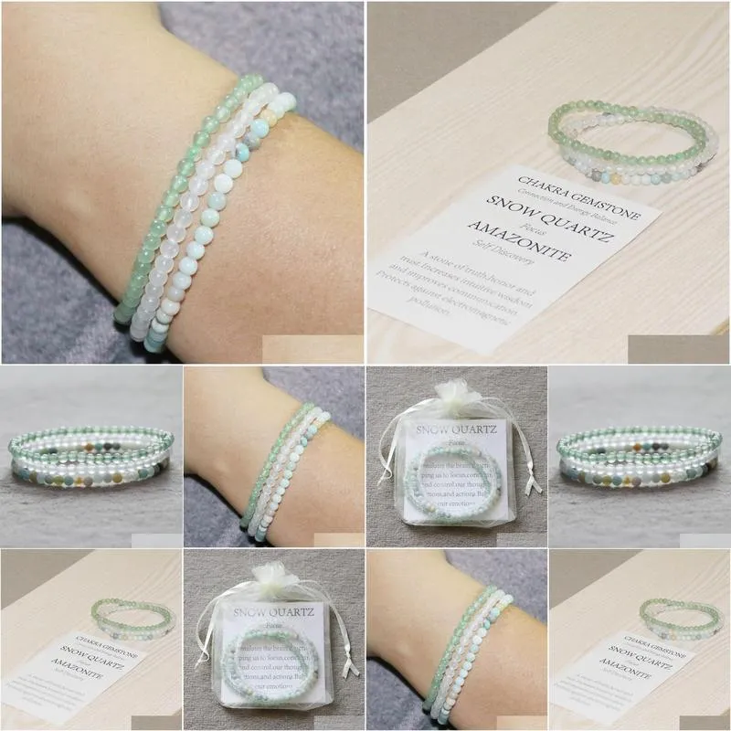 MG0055 4 mm Mini Gemstone Bracelet Set Amazonite Snow Quartz Bracelet On Sale Green Aventurine Women`s Yoga Mala Jewelry