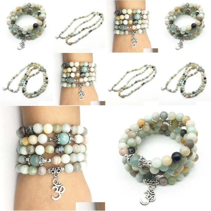 SN1245 New Design Women Oh Bracelet High Quality Amazonite Stone Bracelet 108 Mala Balance Yoga Jewelry Free Shipping