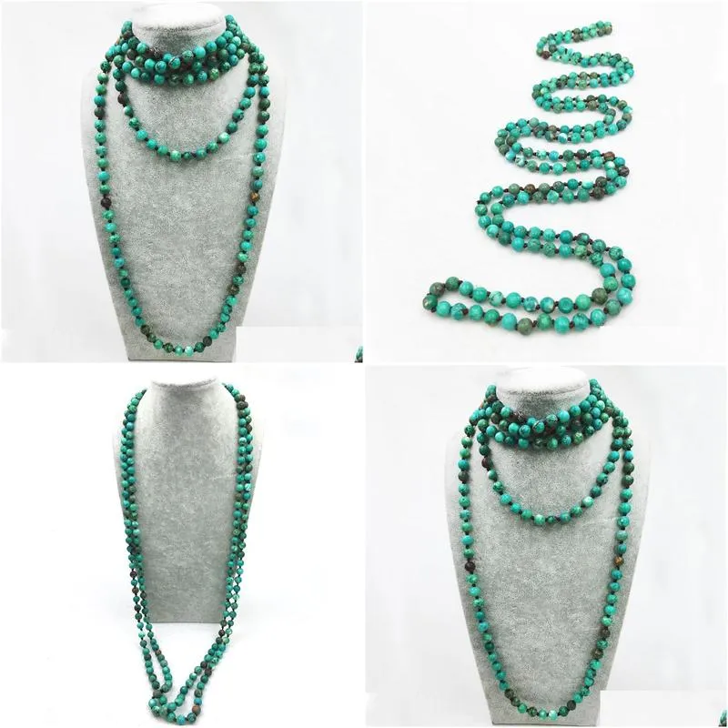 ST0316 Natural Green Turquoise Bead Making 72 inch long green stone necklace Women Fashion Boho Necklace Long Necklace stone making