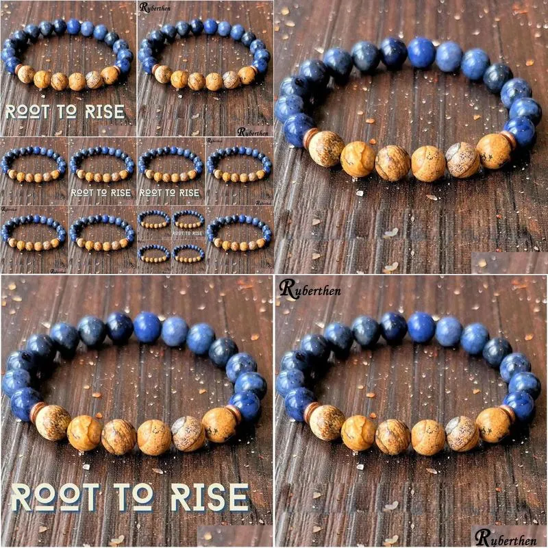 MG1626 Strand New Design Root to Rise Wrist Mala Bracelet Picture Jasper Dumortierite Healing Crystals Malas