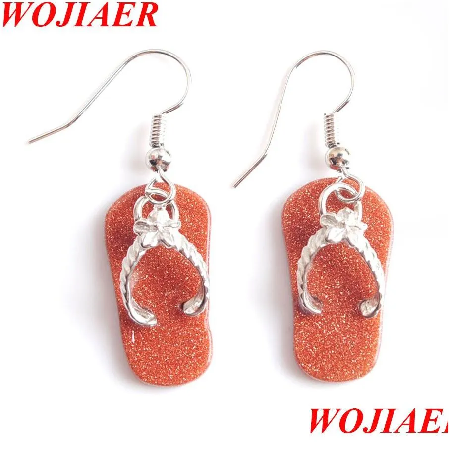 WOJIAER Natural Gem Stone Bead Hook Dangle Earrings Flip-Flops Sandals Pendant Summer Beach for Women Jewelry BW915