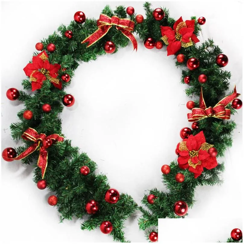 2 .7m 9ft artificial green wreaths christmas garland fireplace wreath for xmas year tree home party decoration