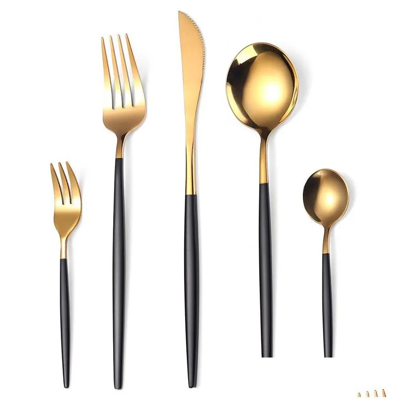 western cutlery set 5 piece tableware set stainless steel dinnerware black spoon fork knife dinner set home flatware