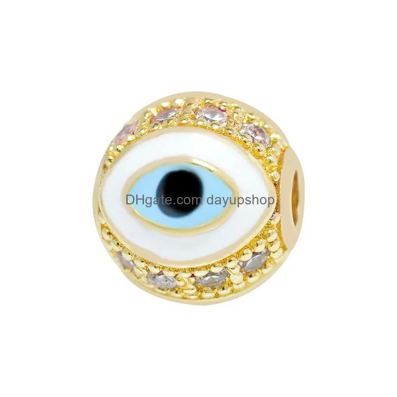 enameled 10mm copper evil eye beads cz micro pave charm for jewelry making