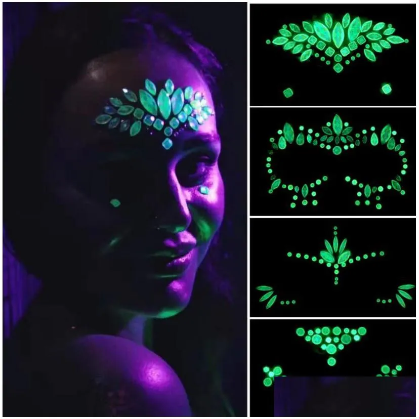 face jewels gems party decoration chunky self-adhesive luminous rhinestones stickers for music festivals rave carnival cosplay