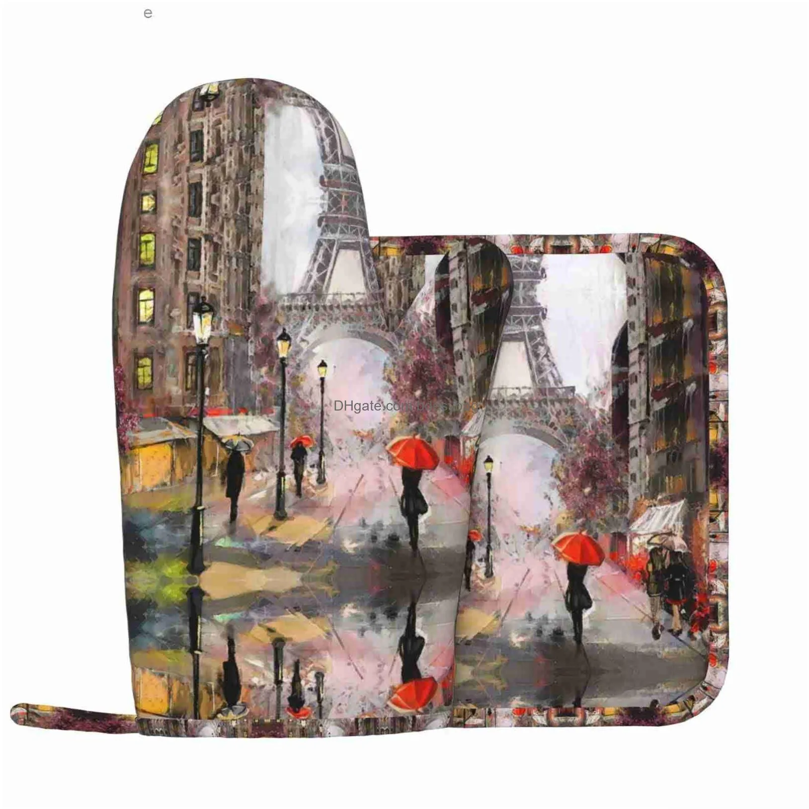 fantasy eiffel tower paris romantic french oven gloves and pot holder set heat resistant and non slip kitchen gloves heat pads z230810