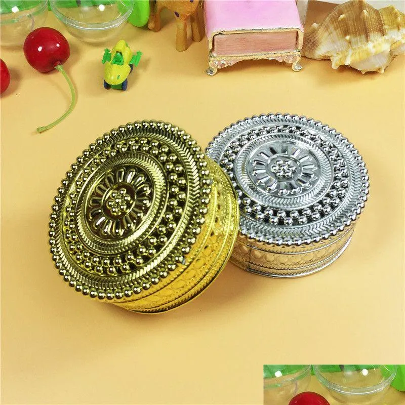120pcs baby shower kids birthday party decor gift box plating dot petal round plastic candy box wedding favor boxes
