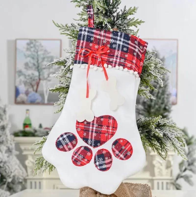 Christmas Stockings Animal Dog Cat Paw Gift Bag Monogrammed Candy Gift Stocking Christmas Tree Ornaments New Year Xmas Home Decoration YG882