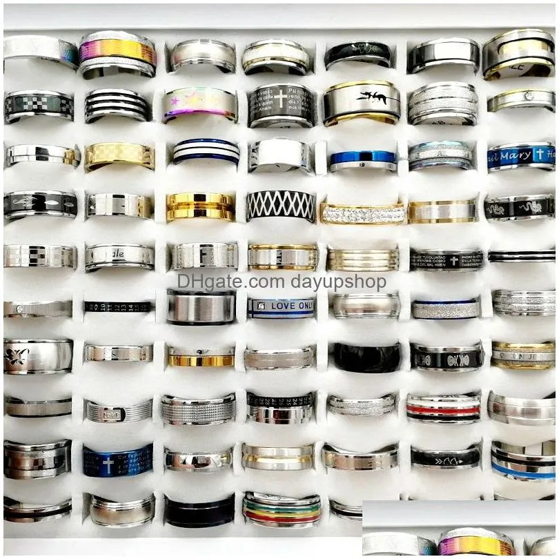 newest fashion 50pcs/pack mix styles stainless steel band ring titanium finger rings good fit mens and womens charm jewelry gift