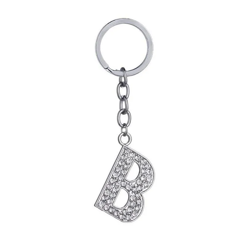 Crystal Rhinestone Keyring Key Holder Purse Bag For Car Fashion Cute Gift 26 English letters key chain creative zinc alloy Keychains