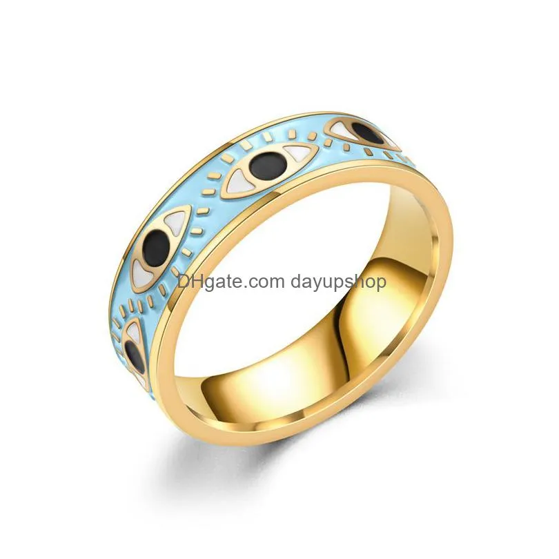 colorful enameled stainless steel evil eye ring jewelry for women gift