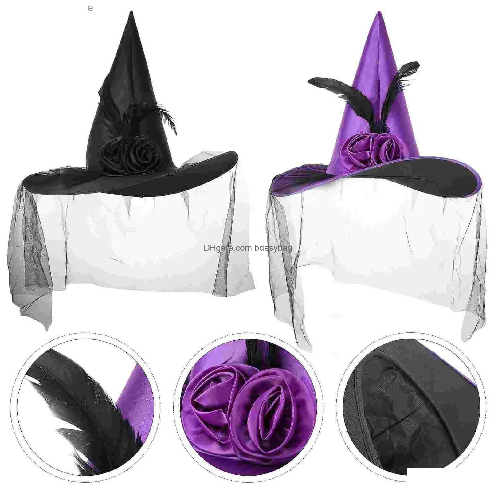 2 wizardry hats witch hats women`s props halloween party hats carnival net miss hair jewelry z230809