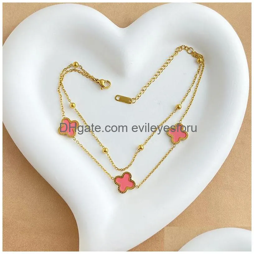 18k gold plated classic four-leaf clover anklets designer jewelry elegant mother-of-pearl for high quality fashion accessories