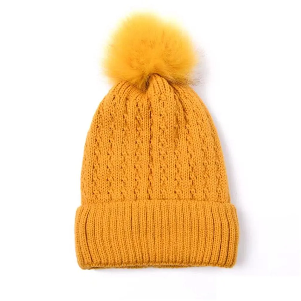 knitted hat pom pom fur ball beanies women winter warm wool knitting hat outdoor keep warm beanie caps party hats c249