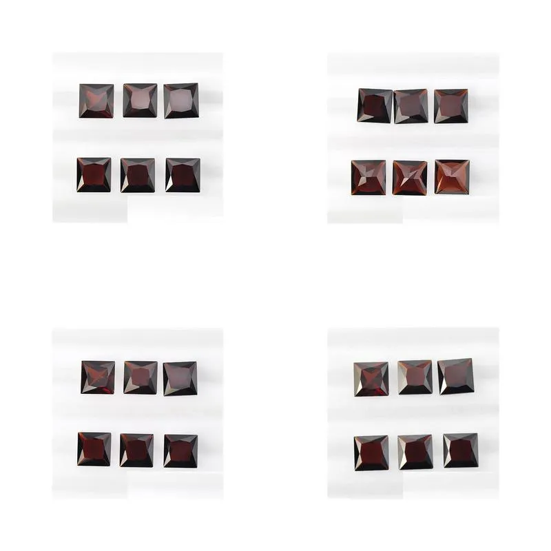 10pcs/lot princess square shape 7*7-10*10mm facet machine cut factory wholesale chinese natural garnet loose gemstone for jewelry