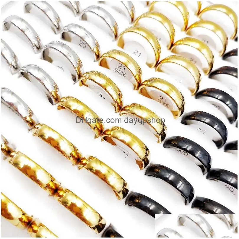 charm 50pcs/lot stainless steel cambered surface ring for man and women fashion 4mm 6mm 8mm new titanium band couple spherical rings mix style jewelry party