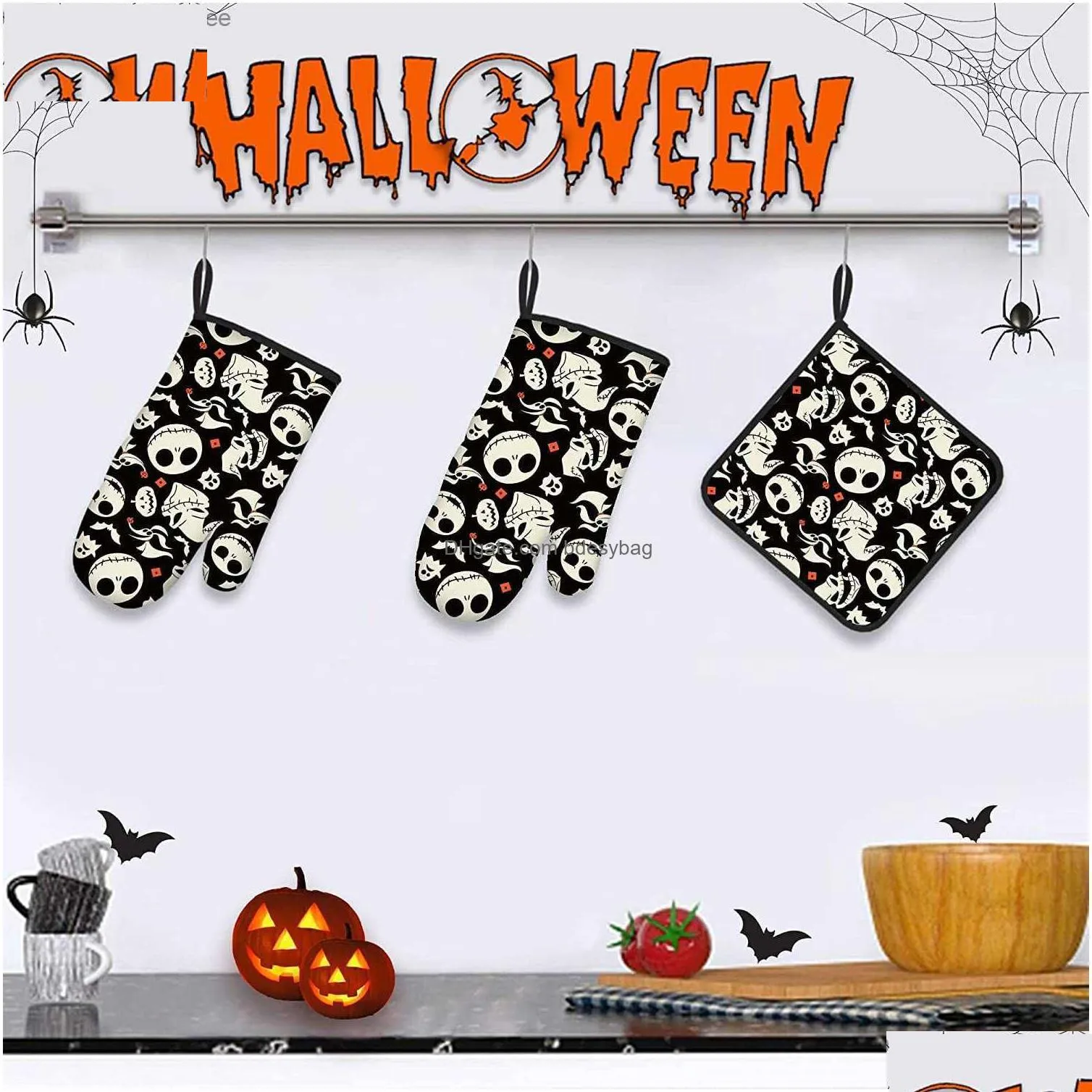 halloween oven gloves and pot holder set christmas kitchen heat resistant and non slip oven gloves for safe barbecue cooking z230810