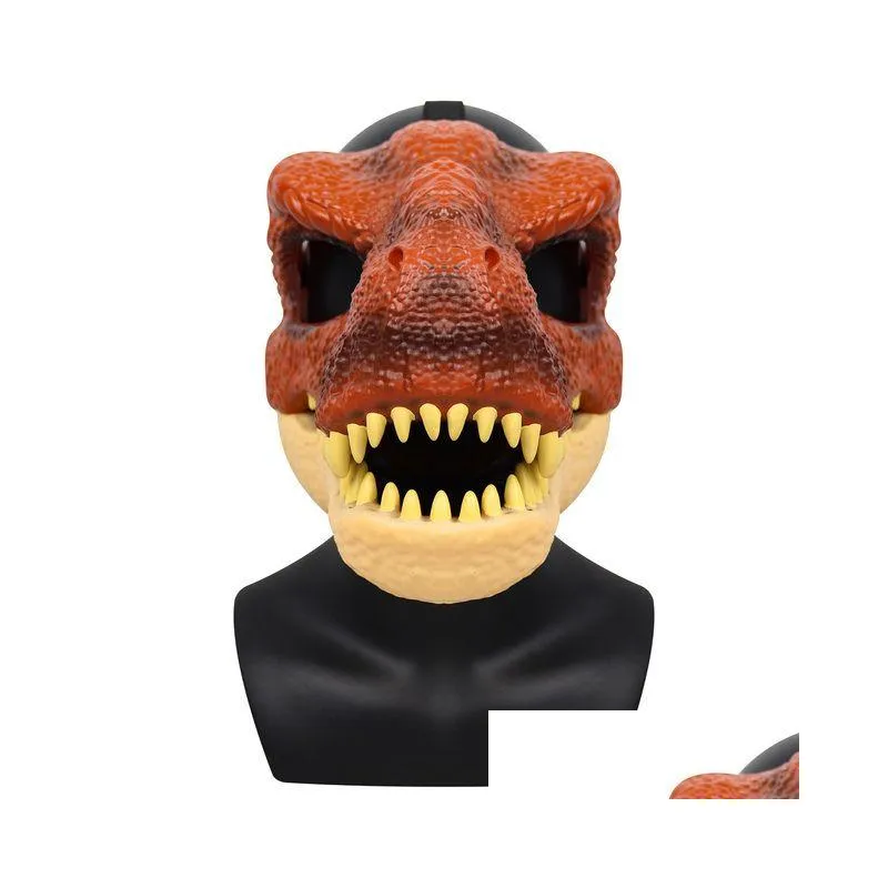 Party Masks 3D Dinosaur Mask Lifelike Raptor Dino Moving Jaw Dinosaur Mask High Quality PVC Headwear Halloween Children Toy Carnival Gift