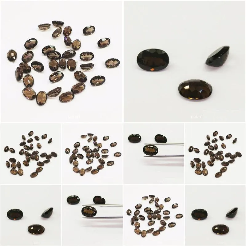 loose gemstones oval shape 7x9-9x11mm trillion facet cut high quality 100% authentic natural smoke quartz crystal for jewelry making
