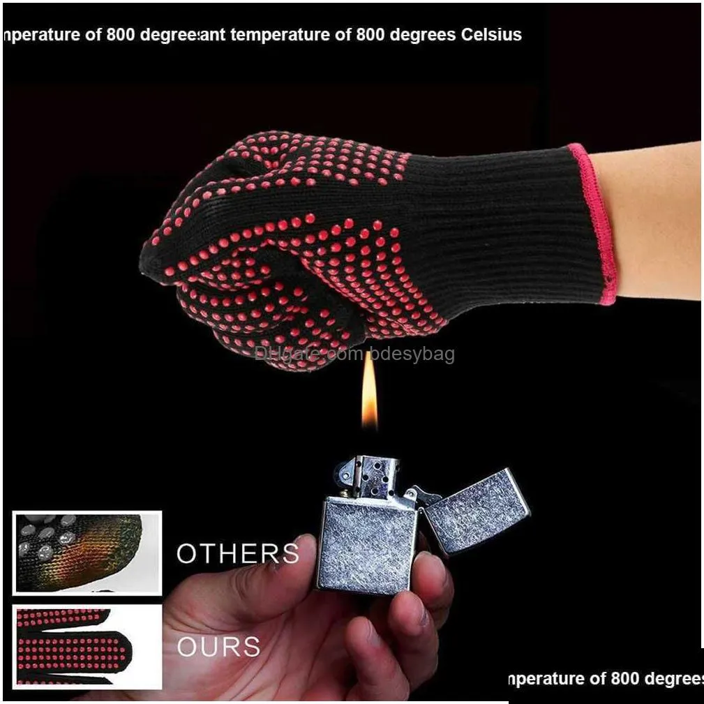 barbecue gloves heat-resistant oven gloves 300 degree fireproof and anti fouling barbecue cooking microwave oven gloves z230810