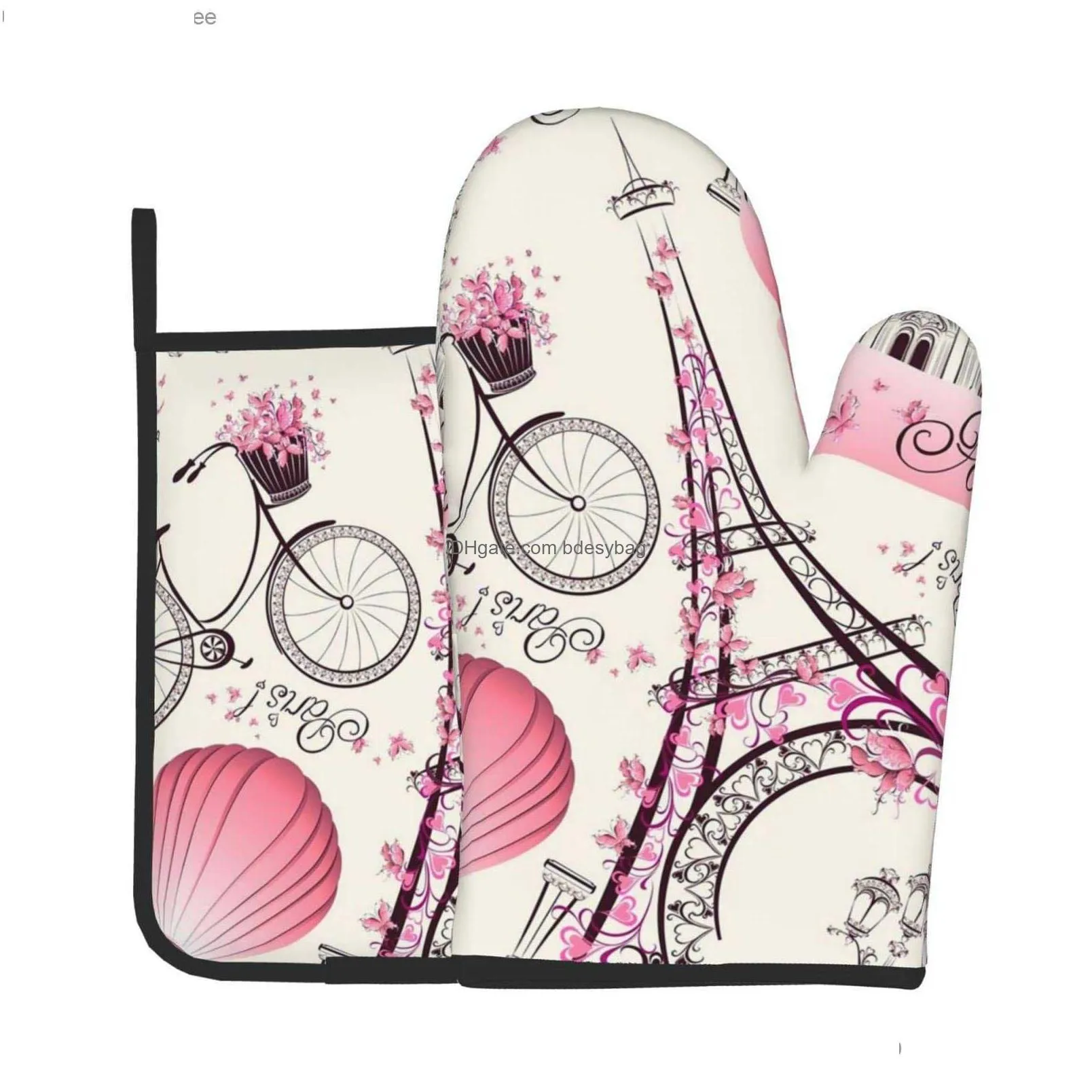 fantasy eiffel tower paris romantic french oven gloves and pot holder set heat resistant and non slip kitchen gloves heat pads z230810