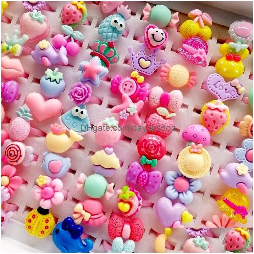 newest 500pcs/lot children cartoon rings resin finger band jewelrys heart shape animals flower baby girl tangible benefits charm kid