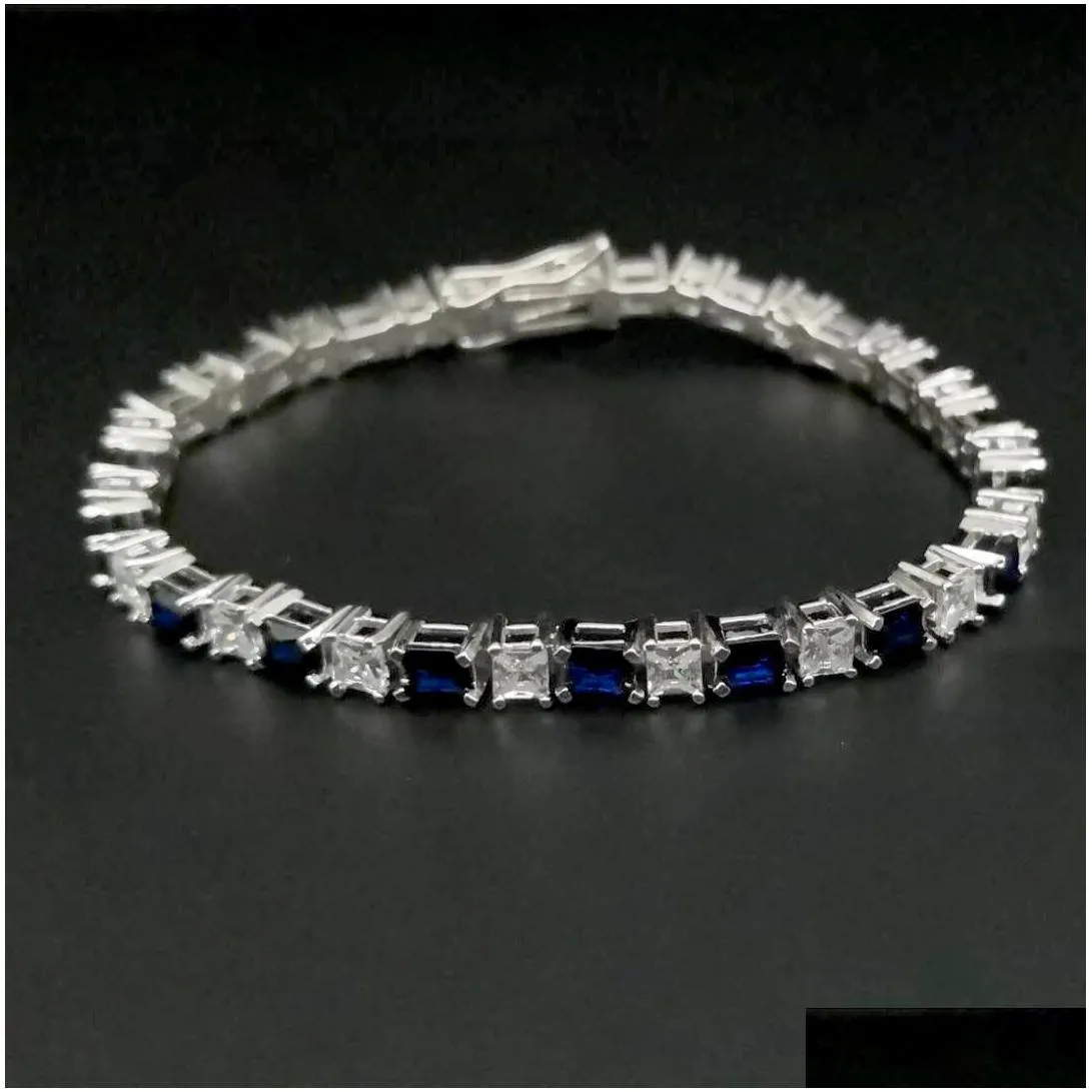 high quality 4a entire 3mm blue spinel tennis bracelet real solid 925 sterling silver classcial jewelry 1pc/lot