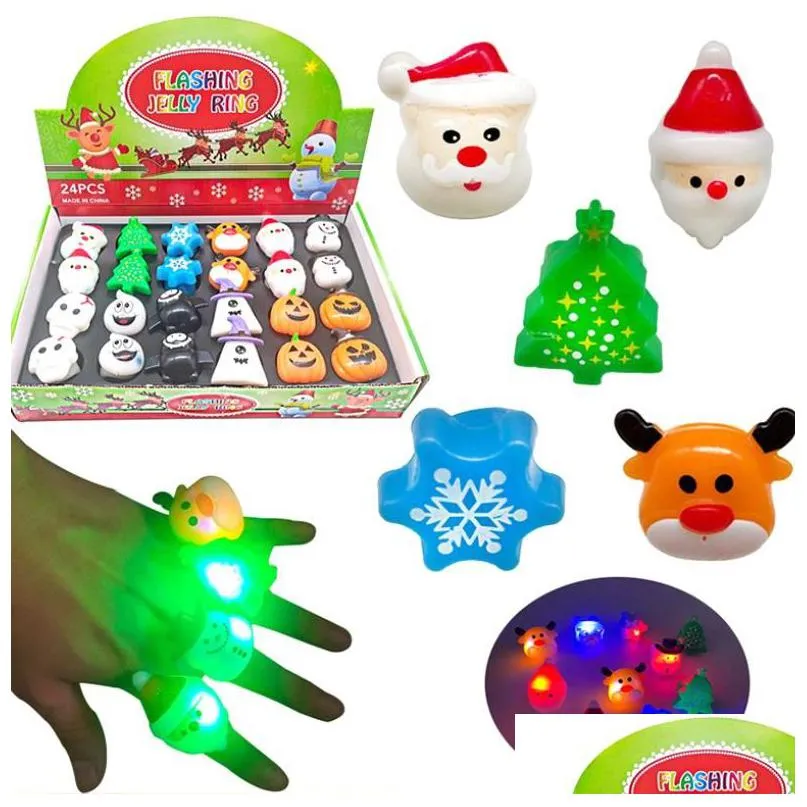 christmas flashing jelly rings party favors led light up finger ring tree santa deer snowflake blinking neon gift for kids adults