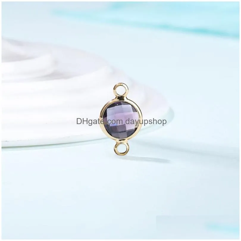 diy jewelry double hook charms 18k gold plated 8mm round crystal birthstone for wholesale