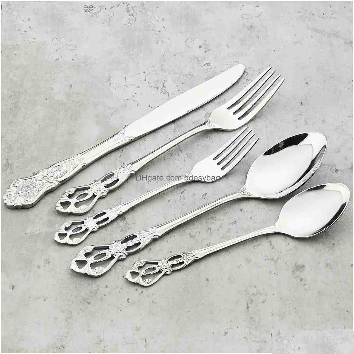 6/30pcs royal colorful dinnerware set knife dessert fork spoon cutlery set stainless steel silverware kitchen tableware flatware
