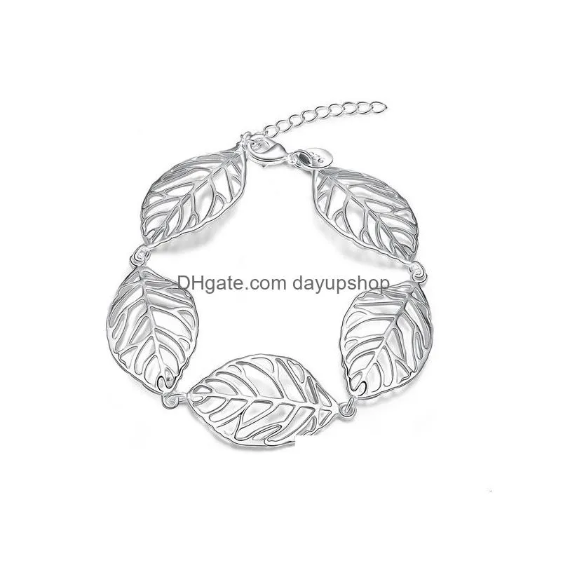  christmas gift 925 silver leaves bracelet dfmch386 brand new fashion 925 sterling silver plate chain link bracelets high