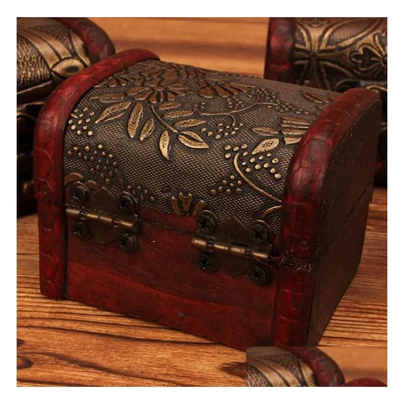 200pcs/lot small vintage trinket boxes wooden jewelry storage box treasure chest jewelry case home craft decor randomly pattern 