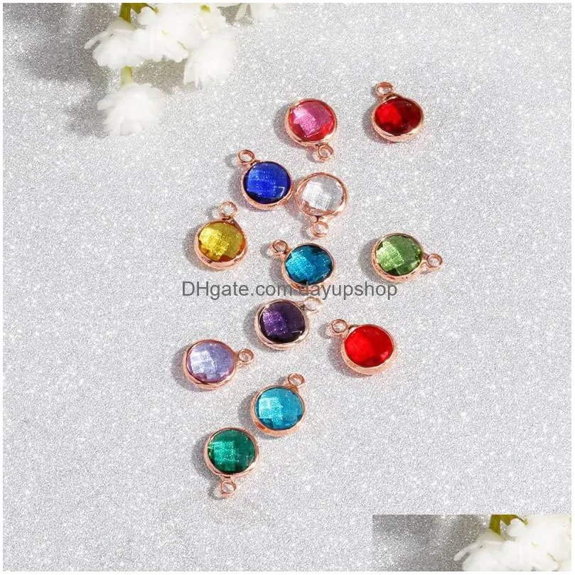 diy jewelry 8.6mm round crystal birthstone charms rose gold beads for wholesale no chain