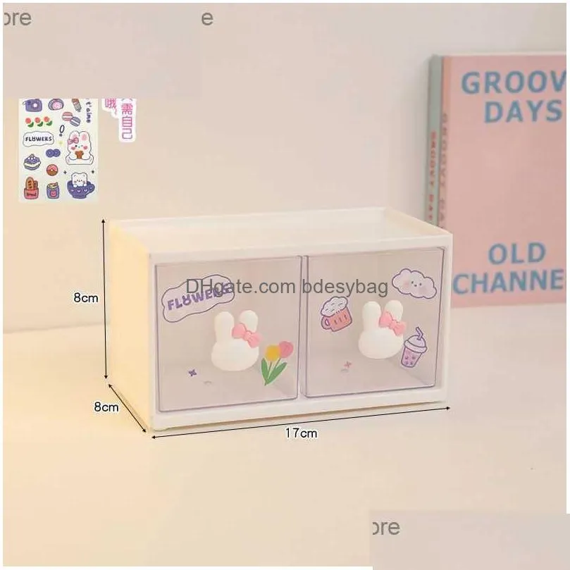 cute japanese/korean desktop storage box drawer type stationery manual hair accessories pen rack desktop organization shelf z230811