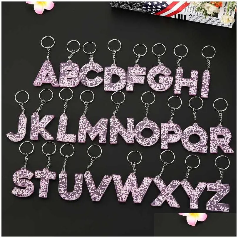 1PC KEYRING 26 English word English Letter Keychain glitter resin A TO Q handbag charms for woman1