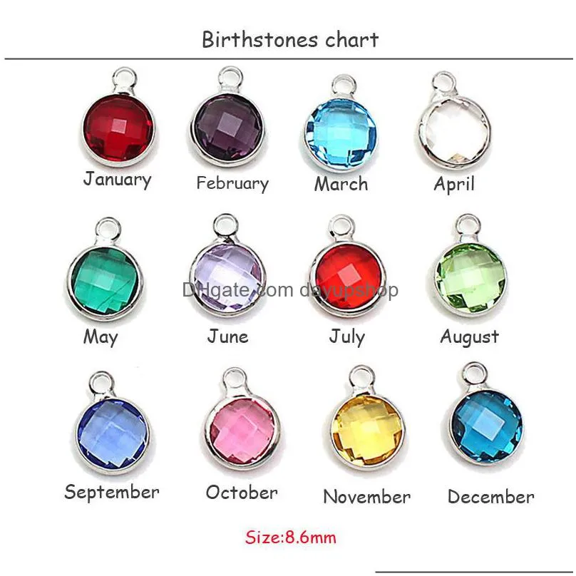 new trendy 8.6mm round 12 colors crystal birthstone silver charms wholesale no chain