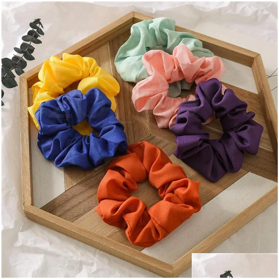 women girls solid chiffon scrunchies elastic ring hair ties accessories ponytail holder hairbands rubber band scrunchies