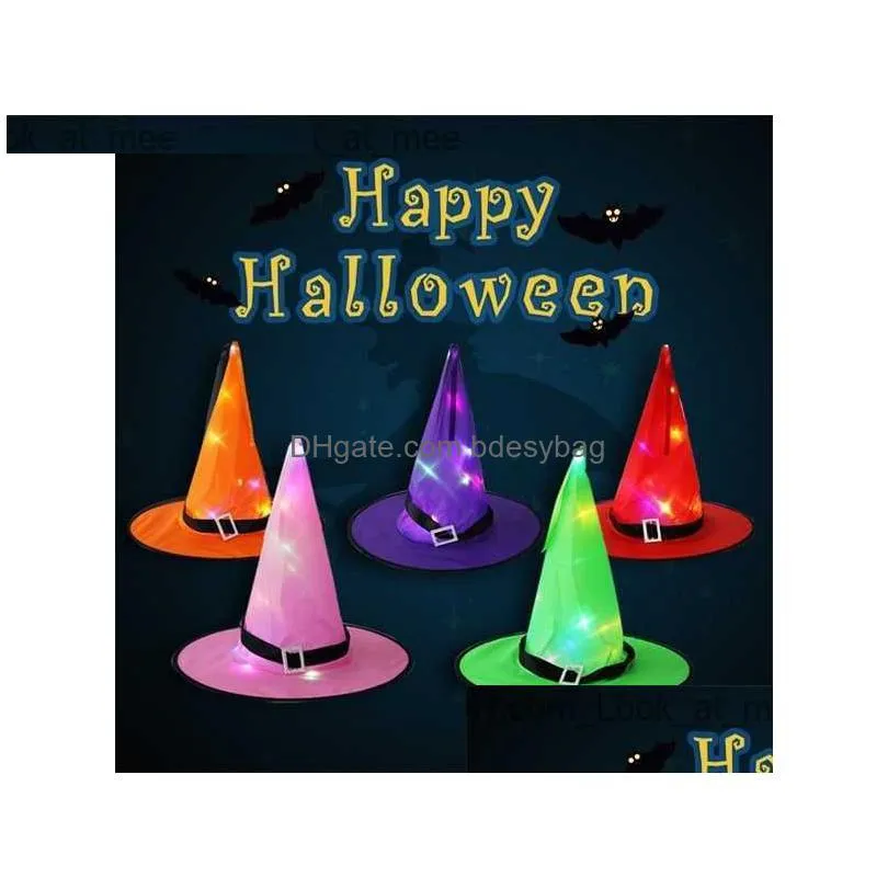 meidding halloween decoration for home garden witch hat light led glowing hat halloween party decor garden decoration outdoor y0730