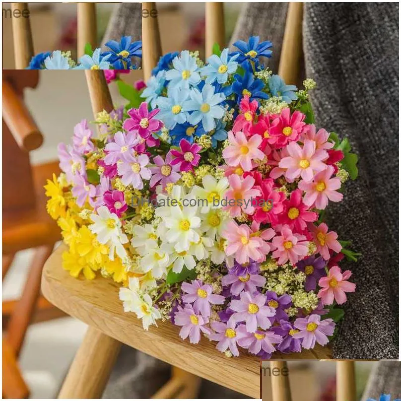 28 heads 7 branch diy wedding flower cute silk daisy artificial decorative flower one bouquet home table wedding decorations q230825