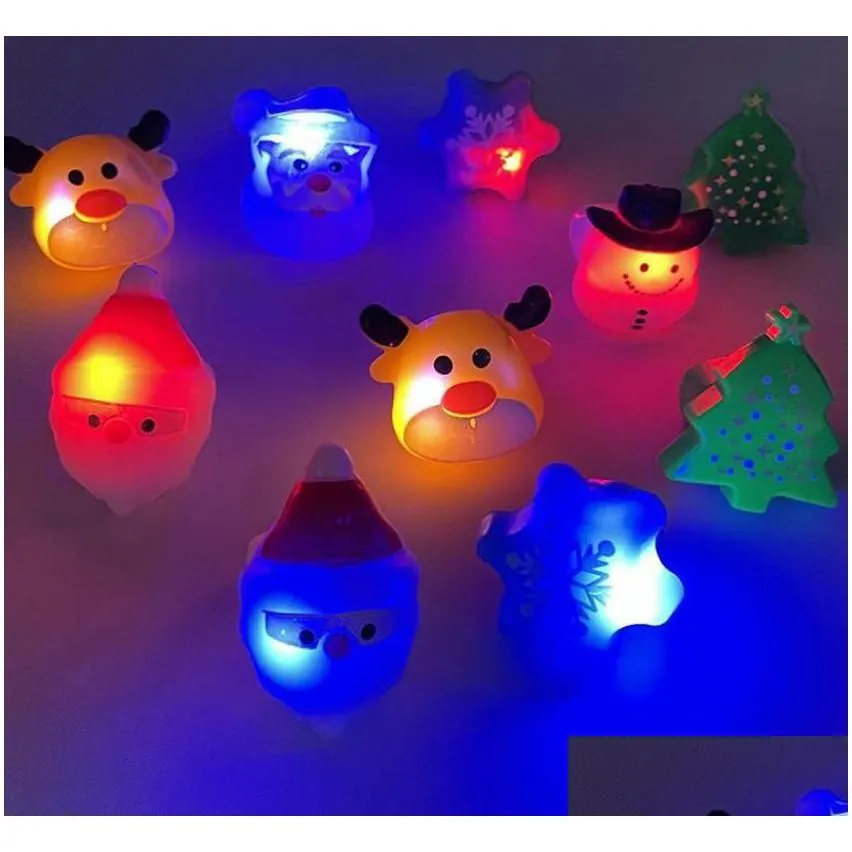 christmas flashing jelly rings party favors led light up finger ring tree santa deer snowflake blinking neon gift for kids adults