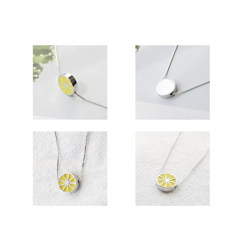 fashion fruits lemon enamel silver necklace solid sterling silver jewelry for girls 5pcs a lot