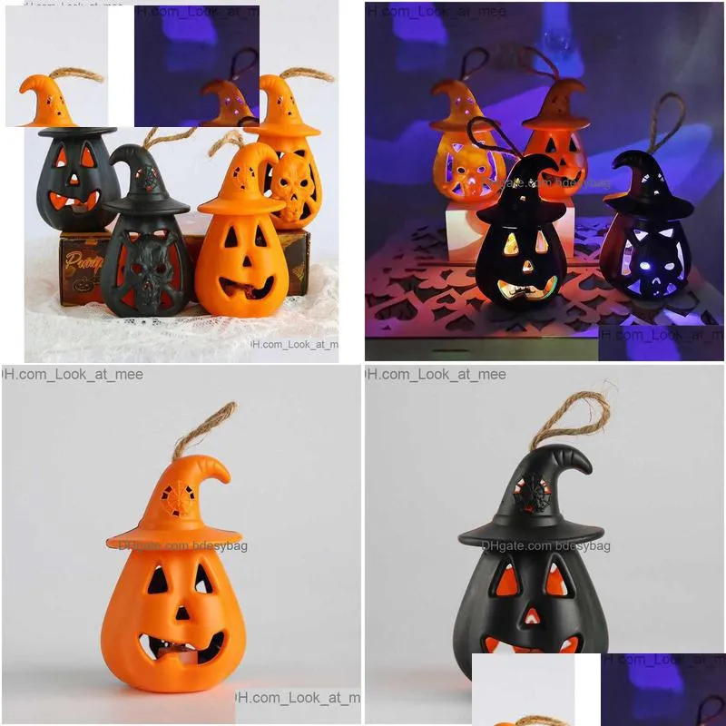 led halloween pumpkin ghost lantern lamp diy hanging scary candle light halloween decoration for home horror props kids toy y08274902171