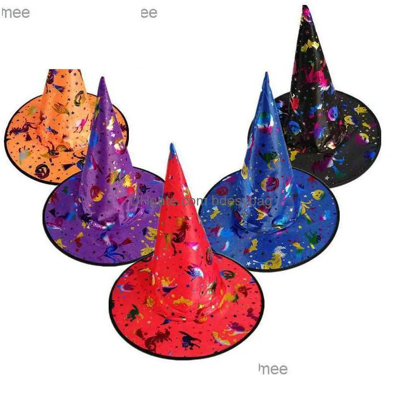 1 halloween witch hat adult children`s witch hat makeup ribbon witch top horn hat halloween party decoration role playing prop z230809